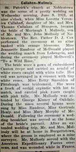 Article 2 Marriage Notice for Murtaugh I. MULLOOLY to Loretta Veronica Callahan, 8 Jun 1921
