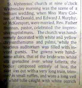 Marriage Notice part 1 for Edward J. MURPHY to Mary Collins, no date, in 10-25-1902 paper