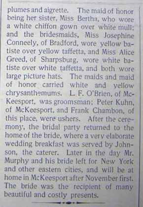 Marriage Notice part 2 for Edward J. MURPHY to Mary Collins, no date, in 10-25-1902 paper