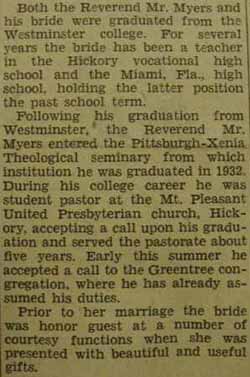Part 2 Marriage Notice for Clyde L. MYERS to Myrtle R. Peacock, 30 Jul 1936