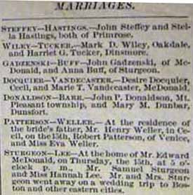 Marriage Notice for Samuel STURGEON to Hanna Lee, 15 Oct 1896