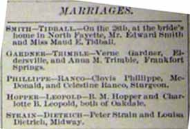 Marriage Notice for Peter STRAIN to Louisa Dietrich, no date, in 10-31-1896 paper