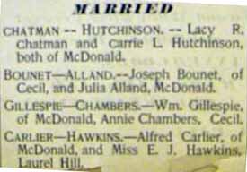 Marriage Notice for Joseph BOUNET to Julia Alland, no date, in 12-22-1900 paper