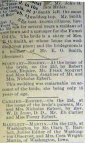 Marriage Notice for John B. SMITH to Laura Miller, no date, in 2-28-1900 paper