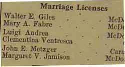 Notice: Marriage License between Luigi ANDREA and Clementina VENESCA, in June 7, 1912 newspaper