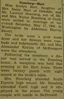 Marriage Notice for  Laurent NONCLERG to Evelyn Hart, 17 May 1941