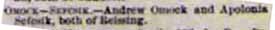 Marriage Notice for Andrew OMOCK to Apolonia Sefcsik, no date, in 7-17-1897 paper