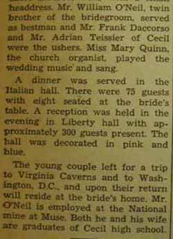 Part 2 Marriage Notice for John O'NEIL to Mae Phillips, 15 Jun 1940