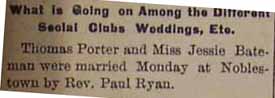 Marriage Notice for Thomas PORTER to Jessie Bateman, no date, in 12-23-1905 paper