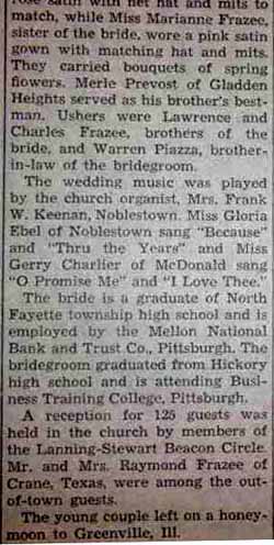 Part 2 Marriage Notice for Ronald E. PREVOST to Maria Yvonne Frazee, 26 Jun 1947