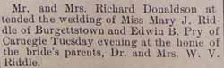 Marriage Notice for Edwin B. PRY to Mary J. Riddle, no date, in 5-29-1914 paper