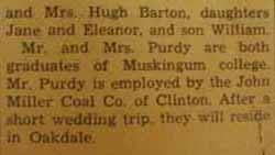 Part 2 Marriage Notice for
Harold W. PURDY to Sarah V. Raesinger, 14 Oct 1939