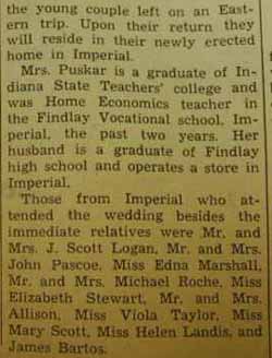 Part 2 Marriage Notice for John D. PUSKAR to Helen Thompson, 26 Jun 1939