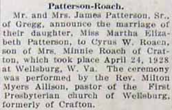Marriage Notice for Cyrus W. ROACH to Martha Elizabeth Patterson, 24 Apr 1928