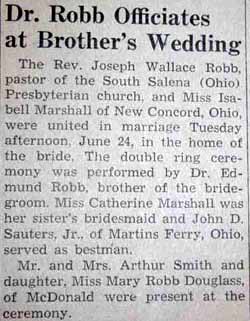 Marriage Notice for Joseph Wallace ROBB to Isabell Marshall, 24 Jun 1947