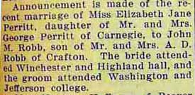 Marriage Notice for John M. ROBB to Elizabeth Jane Perritt, no date, in 10-11-1928 paper