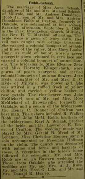 Marriage Notice for Andrew Donaldson ROBB, Jr. to Anna Schaab, 1 Sep 1928