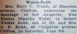 Marriage Notice for Robert Walker ROBB to Elmina Blanche Walsh, 4 Jun 1927