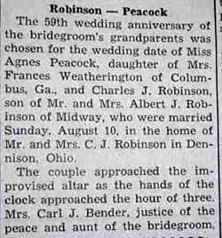 Part 1 Marriage Notice for Charles J. ROBINSON to Agnes Peacock, 10 Aug 1947