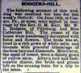 Marriage Notice for W. L. RODGERS to Catherine Hill, 12 Jun 1894