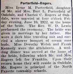 Article 2 Marriage Notice for Charles C. ROGERS to Irene B. Porterfield, 16 Jun 1922