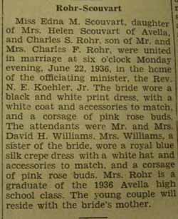 Marriage Notice for Charles S. ROHR to Edna M. Scouvart, 22 Jun 1936
