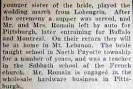 Part 2 Marriage Notice for Salvador ROMAIN to Dolly I. Pletincks, no date, in 6-22-1922 paper
