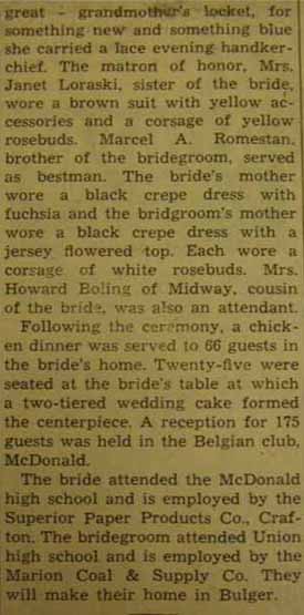 Part 1 Marriage Notice for Elmer J. ROMESTAN to Agnes M. Walker, 21 Sep 1946