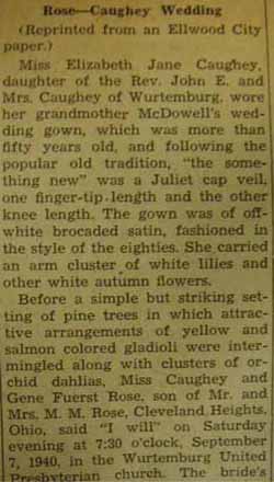 Part 1 Marriage Notice for Gene Fuerst ROSE to Elizabeth Jane Caughey, 7 Sep 1940