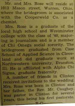 Part 5 Marriage Notice for Gene Fuerst ROSE to Elizabeth Jane Caughey, 7 Sep 1940