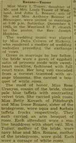 Part 1 Marriage Notice for John L. ROZANC to Mary I. Tozer, 4 Dec 1943