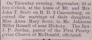 Wedding image 2 Johnston Miller RUSSELL to Anna Mary Scott, 24 Sep 1914