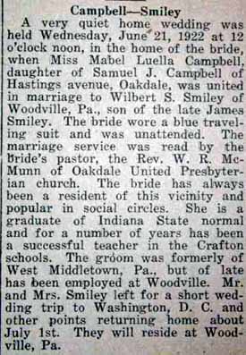 Article 1 Marriage Notice for Wilbert S. SMILEY to Mable Luella Campbell, 21 Jun 1922