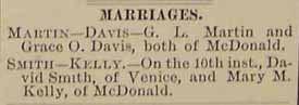 Wedding notice for David SMITH to Mary M. Kelly, 10 Sep 1897