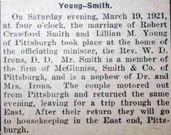 Article 2 Marriage Notice for Robert Crawford SMITH to Lillian M. Young, 19 Mar 1921