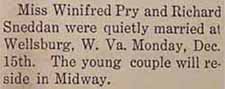 Marriage Notice for Richard SNEDDAN to Winifred PRY, Monday, Dec. 15, 1928