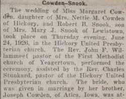 Part 1 Marriage Notice for Robert B. SNOOK to Margaret Cowden, 24 Jun 1926