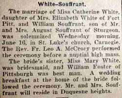 Marriage Notice for William SOUFFRANT to Catherine White, 16 Jun 1926