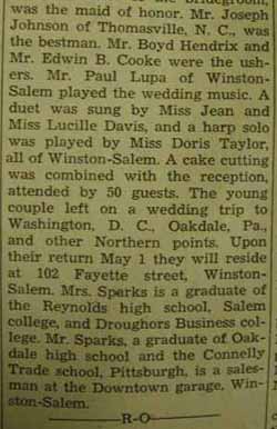 Part 2 Marriage Notice for Mayo Johnson SPARKS to Charlotte Mozelle Hauser, 23 Apr 1938