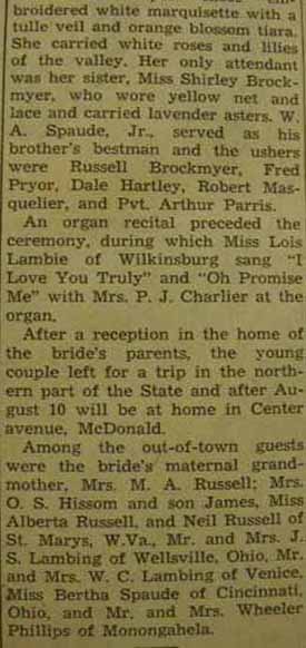 Part 2 Marriage Notice for James Edward SPAUDE to Mary Rose Brockmyer, 1 Aug 1942