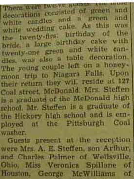 Part 2 Marriage Notice for John A. STEFFEN to Eleanor R. Scott, 4 Sep 1937
