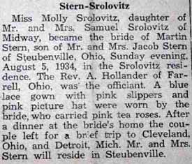 Marriage Notice for Martin STERN to Molly Srolovitz, 5 Aug 1934