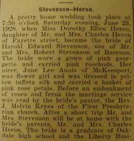 Part 1 Marriage Notice for Harold Edward STEVENSON to Dorothy Ellen Heron, 23 Jun 1928