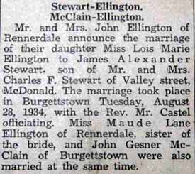 Marriage Notice for James Alexander STEWART to Lois Marie Ellington, 28 Aug 1934
