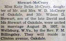 Marriage Notice for Wilson D. STEWART to Katy Belle McCrory, 29 Aug 1937