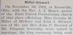 Marriage Notice for John I. STEWART to Georgia M. Miller, 29 Nov 1922