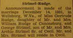 Article 2 Marriage Notice for George STRIMEL to Gertrude Rudge