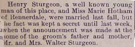 Marriage Notice for Henry STURGEON to Marie Hotham, in the fall of 1913; in paper of 2-6-1914