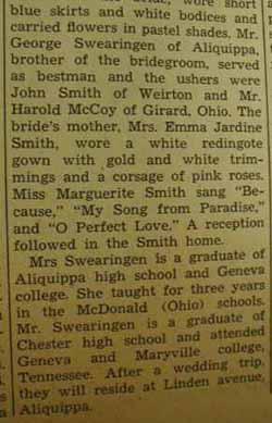 Part 2 Marriage Notice for William Van SWEARINGEN to Esther N. Smith, 22 Jun 1940