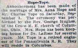 Marriage Notice for Charles TOPE to Mrs. Anna Hope, 3 Sep 1927